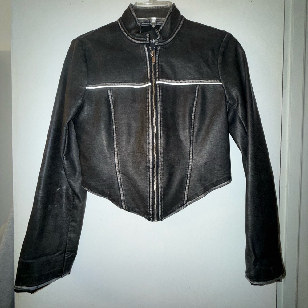 Fashion Nova Black faux Leather Jacket with Accents